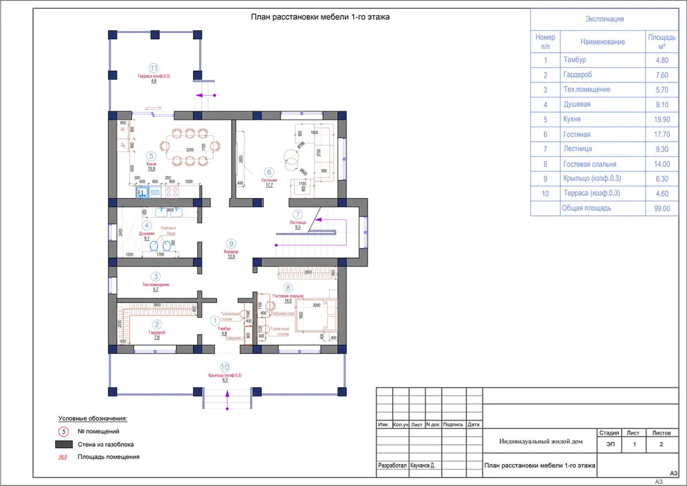 Планировка первого этажа, проект дома AH Grand 309